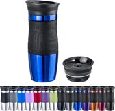 Thermobeker 400 ml + 1 extra deksel - roestvrij staal - siliconen soft-touch greep - BPA-vrij - thermosbeker dubbelwandig - reismok - koffiemok to go, kleur: blauw metallic