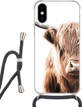 Hoesje met koord Geschikt voor iPhone XS - Schotse hooglander - Koe - Dieren - Siliconen - Crossbody - Backcover met Koord - Telefoonhoesje met koord - Hoesje met touw