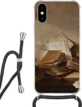 Hoesje met koord Geschikt voor iPhone X - Stilleven met boeken - Schilderij van Jan Davidsz. de Heem - Siliconen - Crossbody - Backcover met Koord - Telefoonhoesje met koord - Hoesje met touw