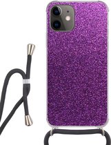 Hoesje met koord Geschikt voor iPhone 12 - Glitter - Roze - Design - Abstract - Siliconen - Crossbody - Backcover met Koord - Telefoonhoesje met koord - Hoesje met touw