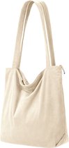 Geweo Schoudertas - Tote Bag - Shopper - Valentijn Cadeau - Met Rits - Ribstof - Wit