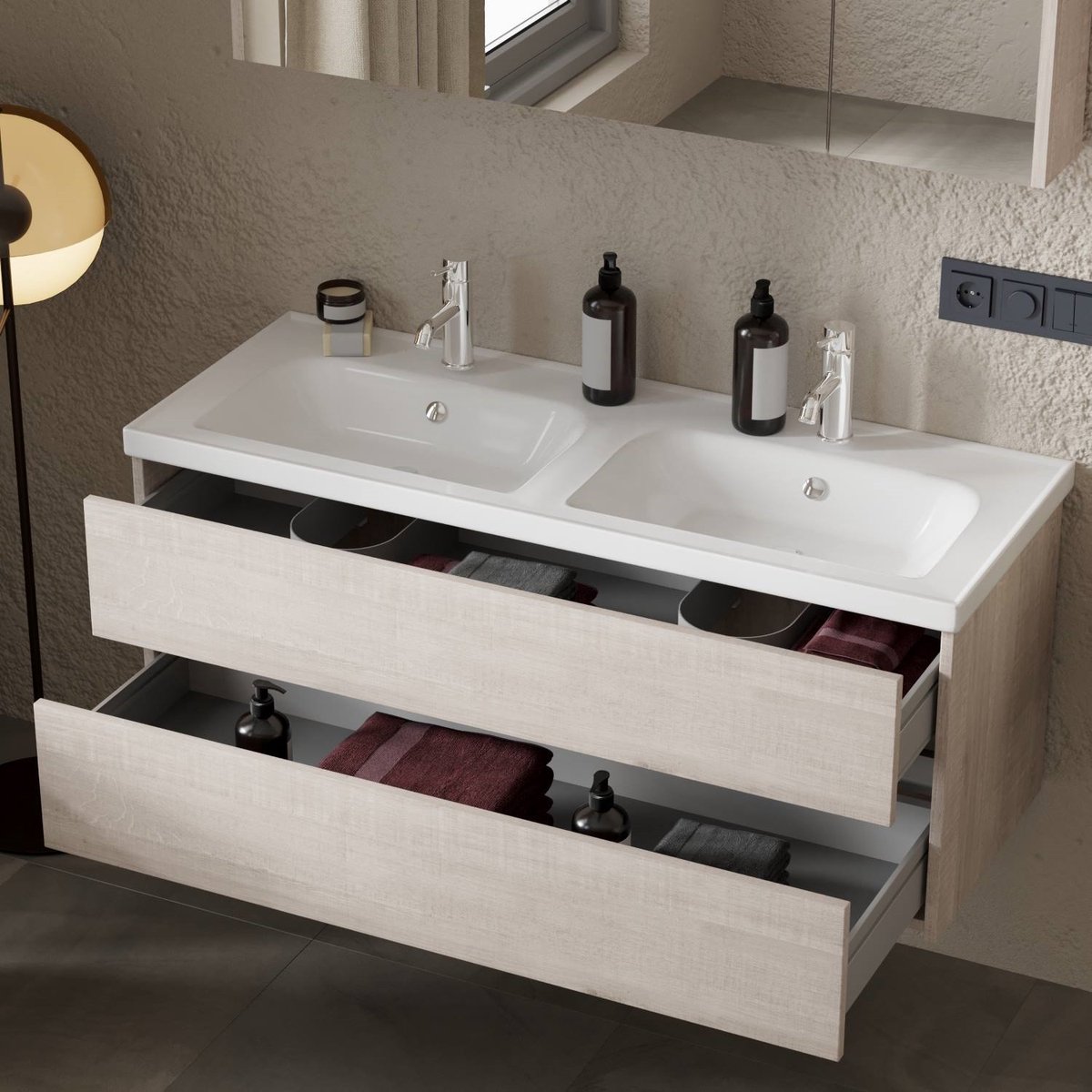 Jena Badkamermeubel Set 120 cm Lissabon – Greeploos, Softclose 2 Lades, Keramische Wastafel