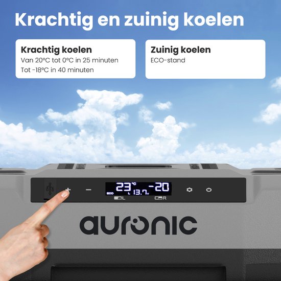 Auronic Compressor Koelbox Elektrisch 12V en 230 volt - Auto - Vriezen en Koelen - Coolbox - 49L - Frigobox - Grijs van Auronic — afbeelding 4