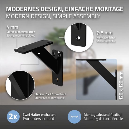 Plankdrager Radiator ML-Design 8 stuks plankdrager 120x120 mm, zwart, aluminium, zwevende ...