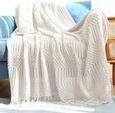 Couvre-lit, couverture de vie, couverture bohème, couverture tricotée douce, couverture réversible, couverture câline, couverture de canapé, couvre-lit, couverture, beige, 130 x 150 cm