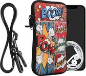 kwmobile Tasje voor smartphones XL - 6,7/6,8" - Hoesje van neopreen in meerkleurig - Phone case met nekkoord - Stripboek design