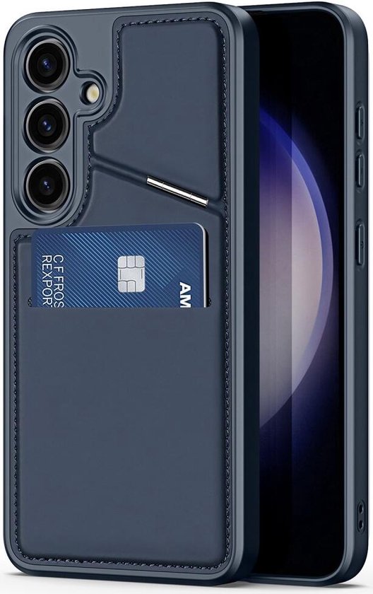 Coque Dux Ducis Rafi adaptée au Samsung S24 | Compatible avec MagSafe | Porte-cartes pour deux cartes | Bibliothèque avec support | RFID contre le vol en ligne | Bleu