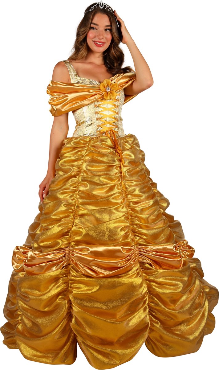 Prinsessen Jurk Dames - Verkleerkleren Vrouwen - Prinses - Delicatie Details - Inclusief Uitlopende Onderrok - Goud - Maat S