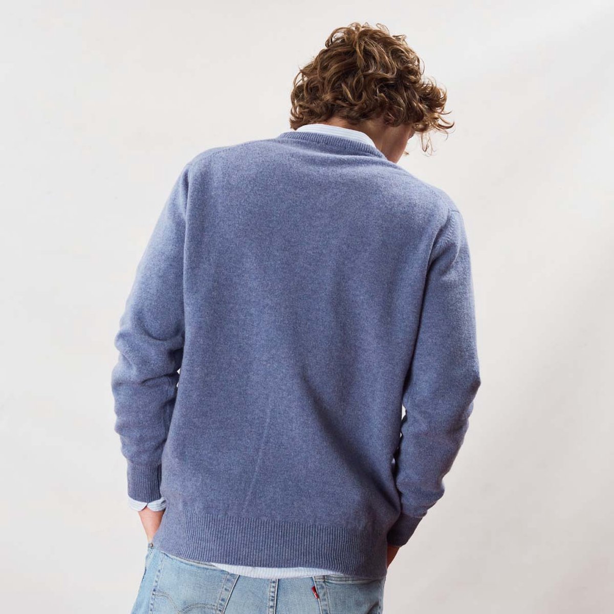 Osborne Knitwear Trui met V hals - Sweater heren in Lamswol - Pullover Heren - Blue Lovat - XL