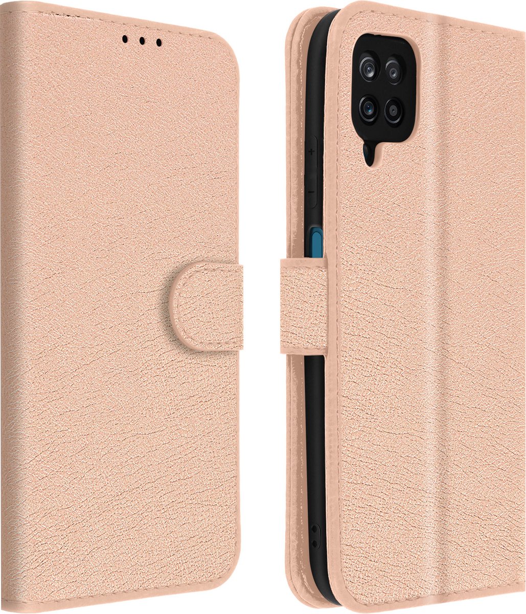 Avizar Foliohoes Geschikt voor Galaxy A12 Portemonnee en Videohouder, Champagneroze