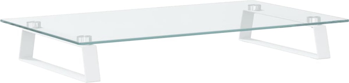 vidaXL - Monitorstandaard - 60x35x8 - cm - gehard - glas - en - metaal - wit
