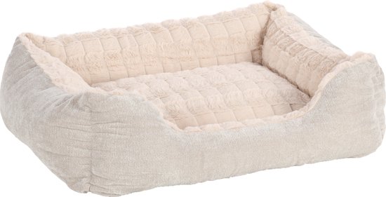 Hondenmand – hondenkussen – hondenbed – Flamingo Verona Rechthoekig – beige – 65x50x20 cm – pluche mand met afneembare hoes en antislip bodem – wasbaar op 30°C