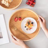 Bamboe dienblad, rond dienblad hout met handgrepen en verhoogde rand, dienblad voor eten koffie wijn koffie thee fruit maaltijden