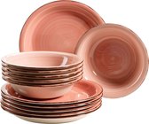 Bol.com Bel Tempo II bordenset voor 6 personen in moderne vintage look 12-delig tafelservies handbeschilderd roze aardewerk aanbieding