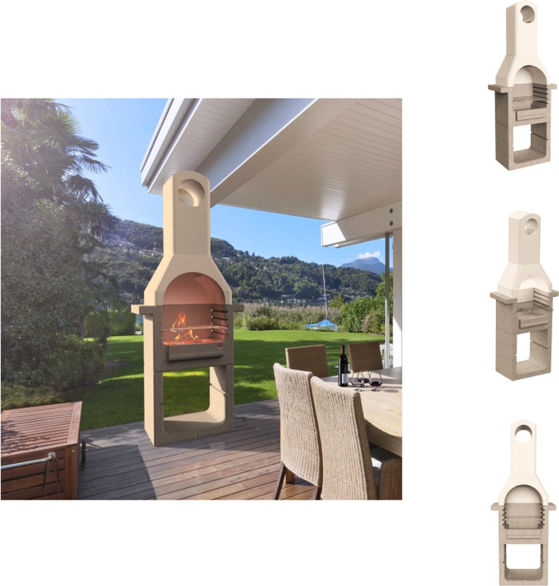 VidaXL Betonnen Tuinbarbecue 76 x 43 x 195.5 cm Verstelbare Grillhoogte Barbecue