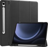 Étui adapté pour Samsung Galaxy Tab S9 FE Case Book Case Case Luxe à trois volets avec découpe adapté pour S Pen – Étui adapté pour Samsung Galaxy Tab S9 FE Case Bookcase – Zwart