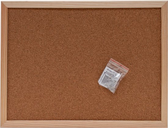 SOHO Prikbord – Prikbord van kurk – Met houten omlijsting – Inclusief punaises – 30 x 40 cm