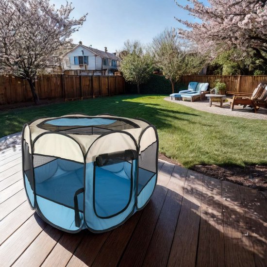 Intirilife Parc pour animaux pratique 77 x 58 cm Tente de jeu en tissu Oxford en Blauw - Pour chiens, chats ou lapins pour transporter, jouer et se reposer