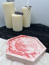 Dearest Candles - schaaltje - onderzetter - handgemaakt - ecologische jesmonite - onderzetter met rand - roze/rood marmer - decoratie - uniek