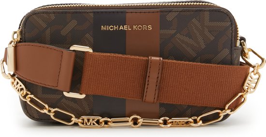 Michael Kors Logo Stripe Double- Zip Camera Bag Sac à bandoulière pour femme - Bagage marron