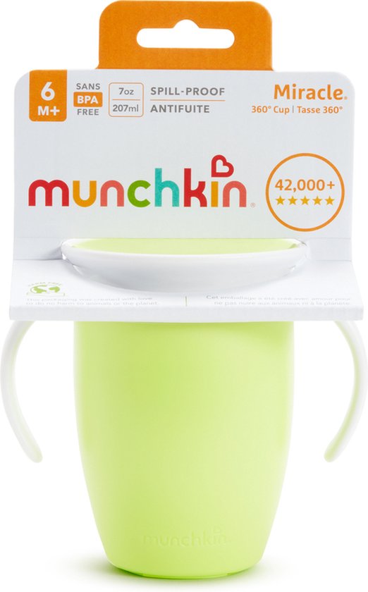 Munchkin Miracle Anti-Lek 360° Drinkbeker - Trainer Cup - Oefenbeker voor Baby en Kind - 207ml - Groen - Munchkin