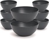 Salad bowls set 8-delig, gemaakt van kunststof, BPA-vrij, 2 x 3,35 + 6 x 0,84 l | antraciet zwart.