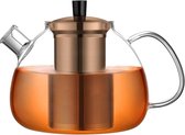 Originele bronzen theepot van 1500 ml gemaakt van borosilicaatglas, met een afneembare 18/8 roestvrijstalen zeef. Roestvrij, hittebestendig en geschikt voor zwarte thee, groene thee, fruitthee, geurthee en theezakjes.