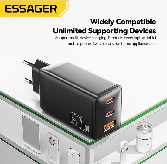 VulTech Universele Oplader CC 367PDCUGWH 2 Poorten Type C 1 Usb Poort Pd67 Qc 3 0 Gan 67w Pps Compacte Afmetingen 2126652941