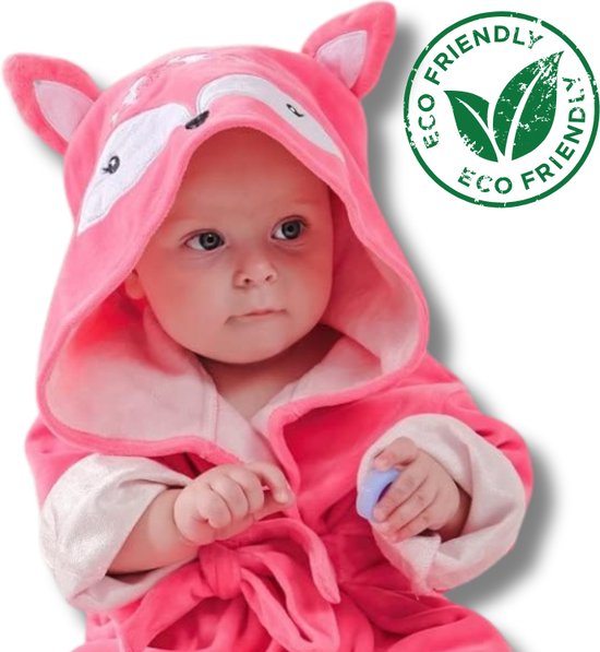 BoefieBoef Roze Vos Eco Dieren Badjas voor Baby's & Peuters 0-2 Jaar - Hypoallergene Bamboe Kinderbadjas met Dieren Capuchon – Perfecte Ochtendjas als Duurzaam Kraamcadeau