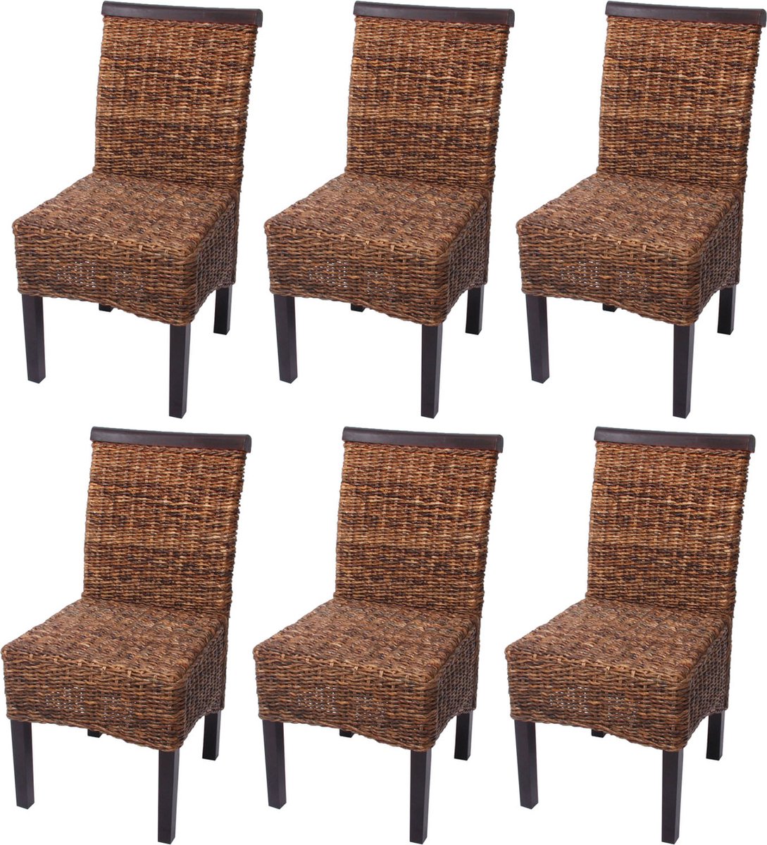 Cosmo Casa Set Van 6 Eetkamerstoelen - Rotan Stoel - Stoel Banaan - Weefsel - Donker - Zonder Kussens