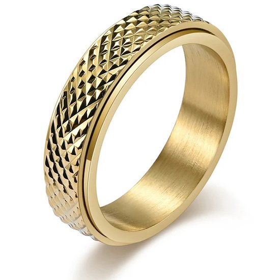 Fidget Ring Goud kleurig - Anxiety Ring - Gekarteld - Staal - Ringen Heren Dames Vrouwen - Cadeau voor Man - Mannen Cadeautjes