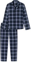 SCHIESSER Warming Nightwear pyjamaset - heren lange pyjama geweven stof biologisch katoen knoopsluiting geruit nachtblauw - Maat: L