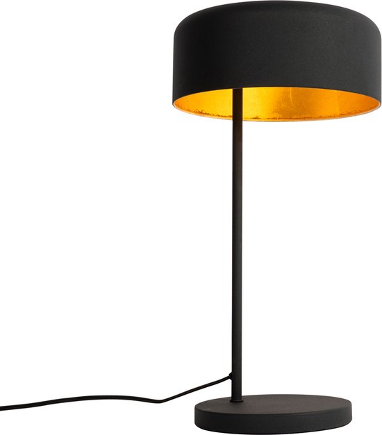 QAZQA jinte - Retro Tafellamp - 1 lichts - H 49 cm - Zwart Goud - Industrieel - Woonkamer | Slaapkamer | Keuken