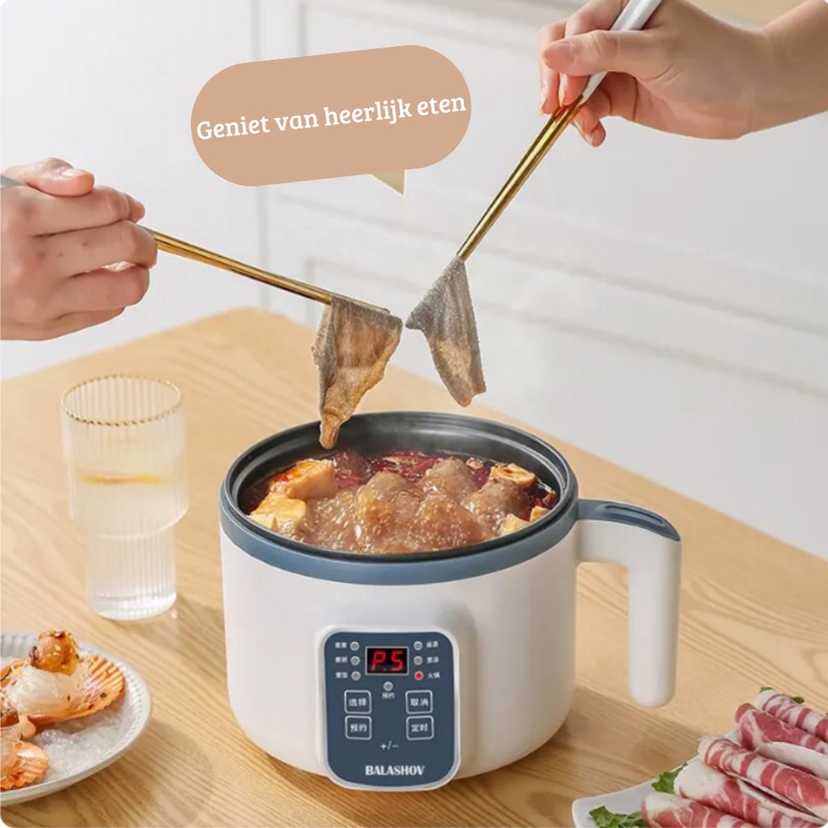 Rijstkoker Elektrisch – Slowcooker – Slimme Mechanische Multicooker – Duurzaam - Dubbele Laag – Antiaanbaklaag - Klein Formaat – 220V - Wit – foto 5