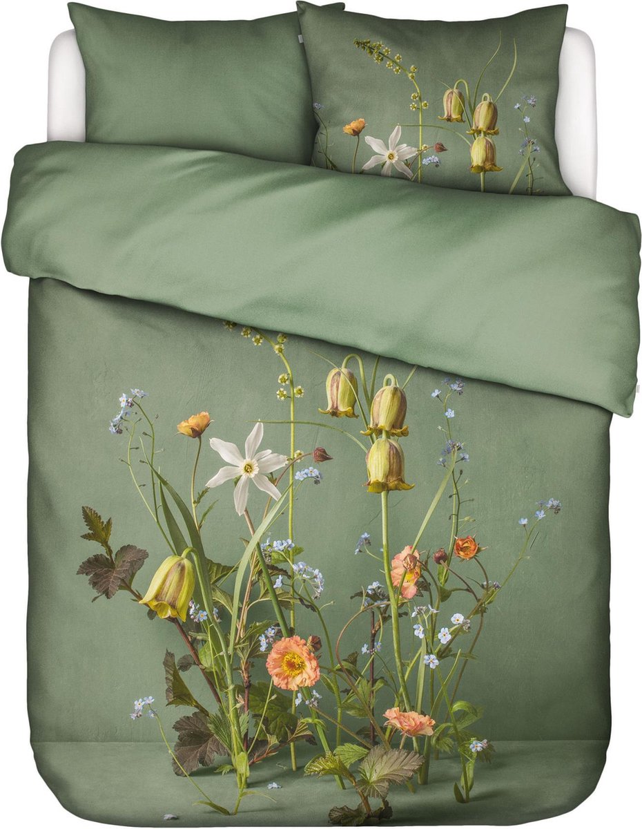 Essenza Ficaria Dekbedovertrek Biologisch Katoensatijn Greenish - Lits-Jumeaux - 240x200/220 cm