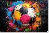 Tuinposter 120x80 cm - Tuindecoratie - Graffiti - Voetbal - Muur - Sport - Pop art - Poster voor in de tuin - Buiten decoratie - Schutting tuinschilderij - Muurdecoratie - Buitenschilderijen - Tuindoek - Buitenposter..