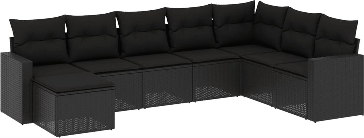vidaXL 8-delige - Loungeset - met - kussens - poly - rattan - zwart