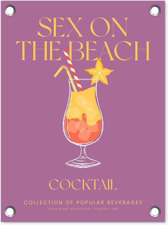 Tuinposter 30x40 cm - Vintage - Cocktail - Zomer - Paars - Tuindecoratie voor buiten - Schutting decoratie - Tuin - Beach bar accessoires - Tuindoek - Buitenposter