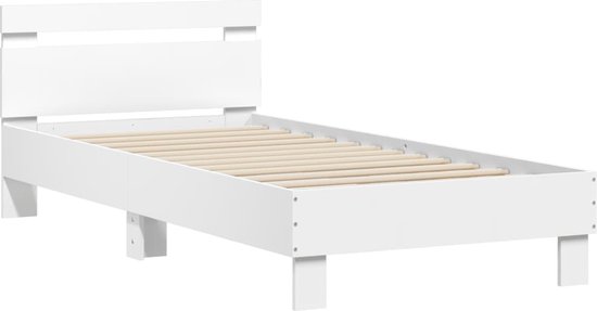 vidaXL - Bedframe - met - hoofdbord - bewerkt - hout - wit - 75x190 - cm