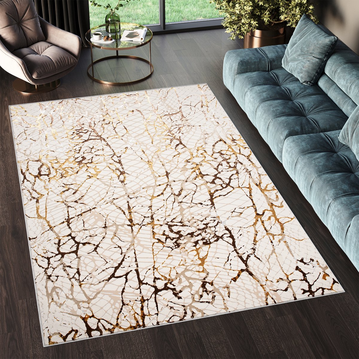 Tapiso Golden Vloerkleed Beige Modern Woonkamer Kleed Maat- 160x230 Beige Bruin 1