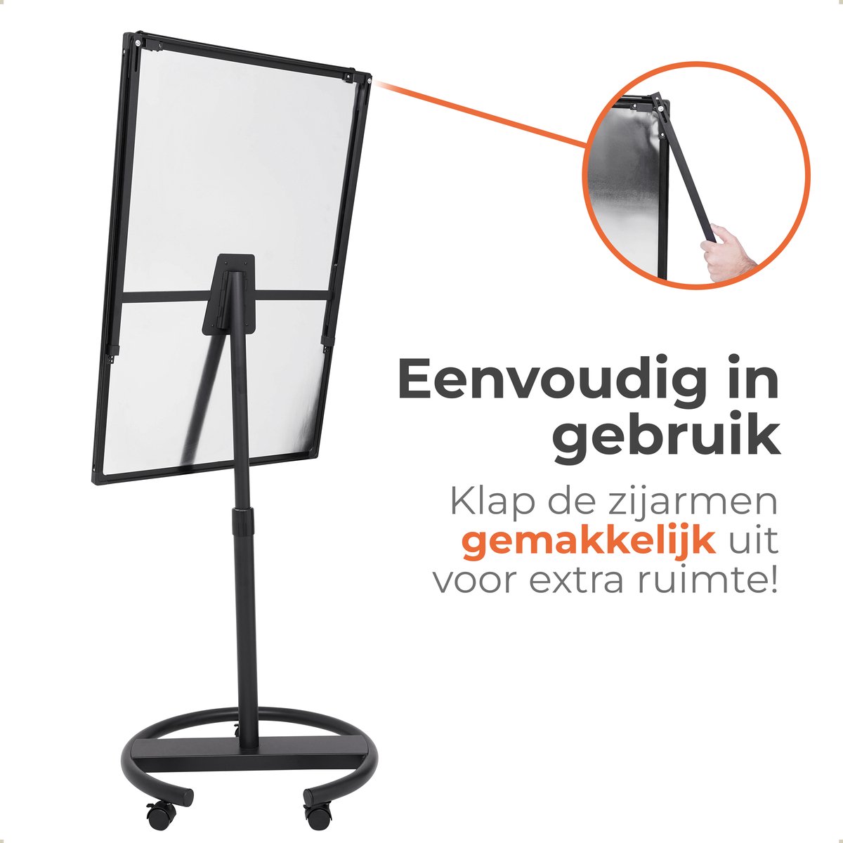 Lenx Flipover Verrijdbaar 70x100cm - Inclusief 25 Vellen Papier, Stiften, Marker, Magneten en Mini whiteboard - Magnetisch Whiteboard - Verstelbaar Bord van 172 tot 215 cm - Met Uitschuifbare Armen thumbnail 6