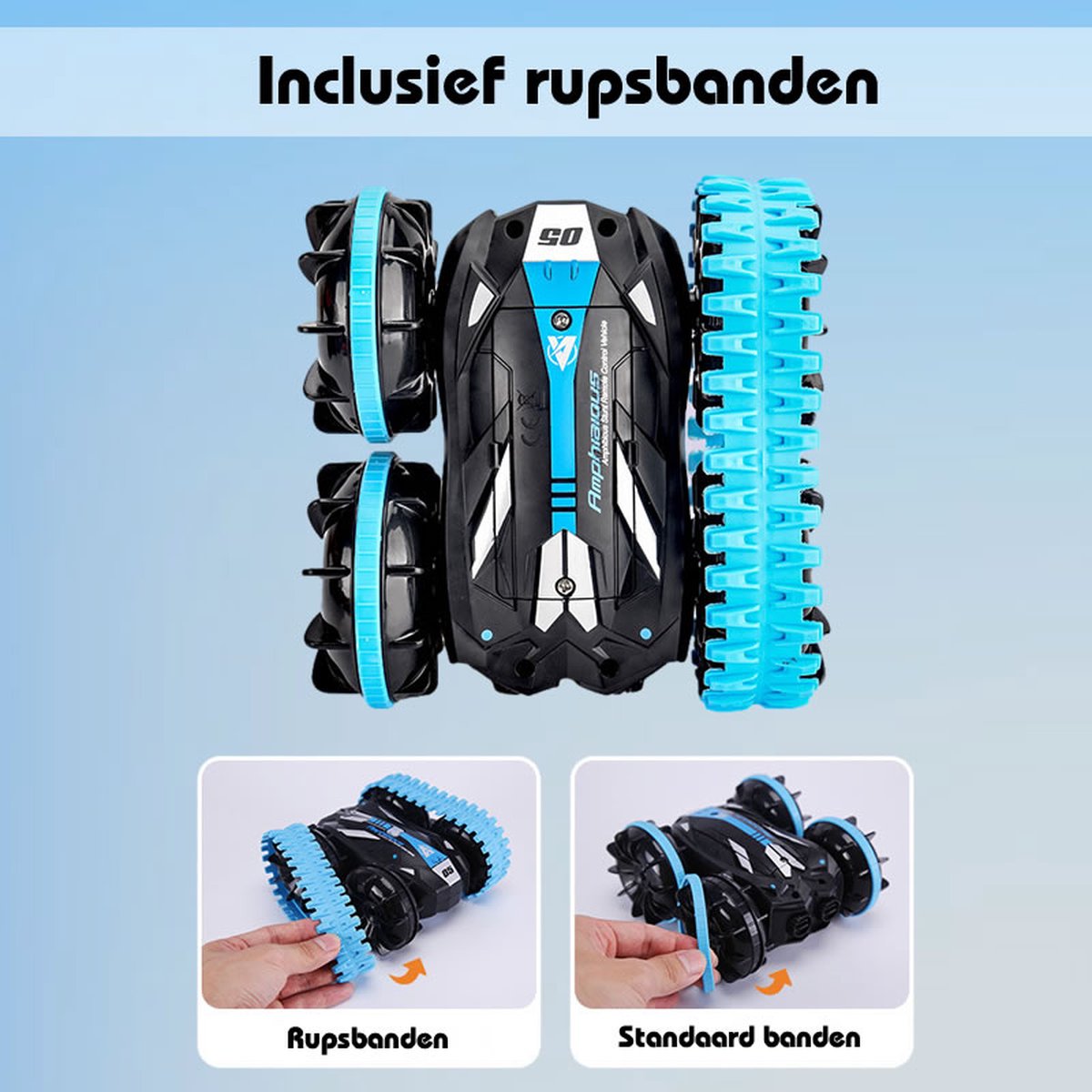 Amfibische auto direct opladen op afstand bestuurde auto met USB-C (blauw