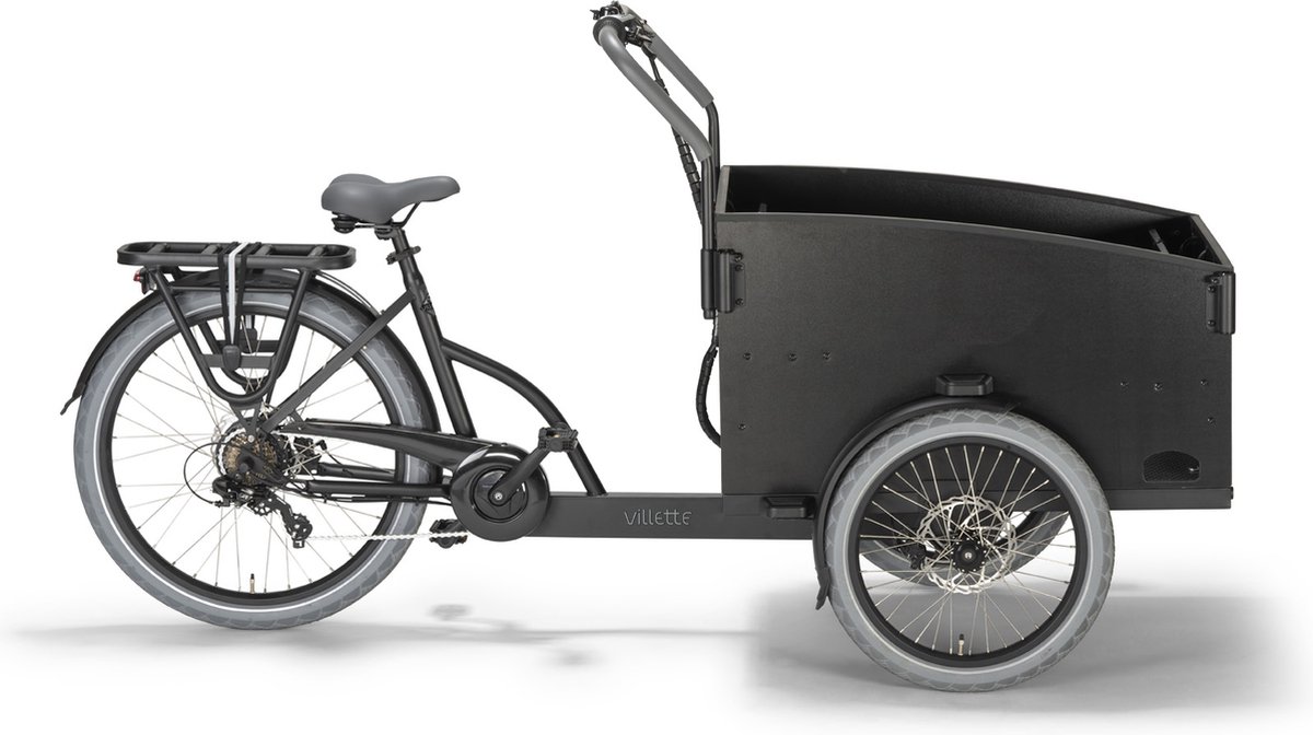 Villette Cargeau elektrische bakfiets met achterwielmotor schijfremmen en huif, zwart/grijs - Villette