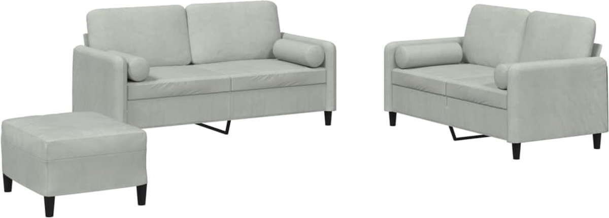 vidaXL - 3-delige - Loungeset - met - kussens - fluweel - lichtgrijs