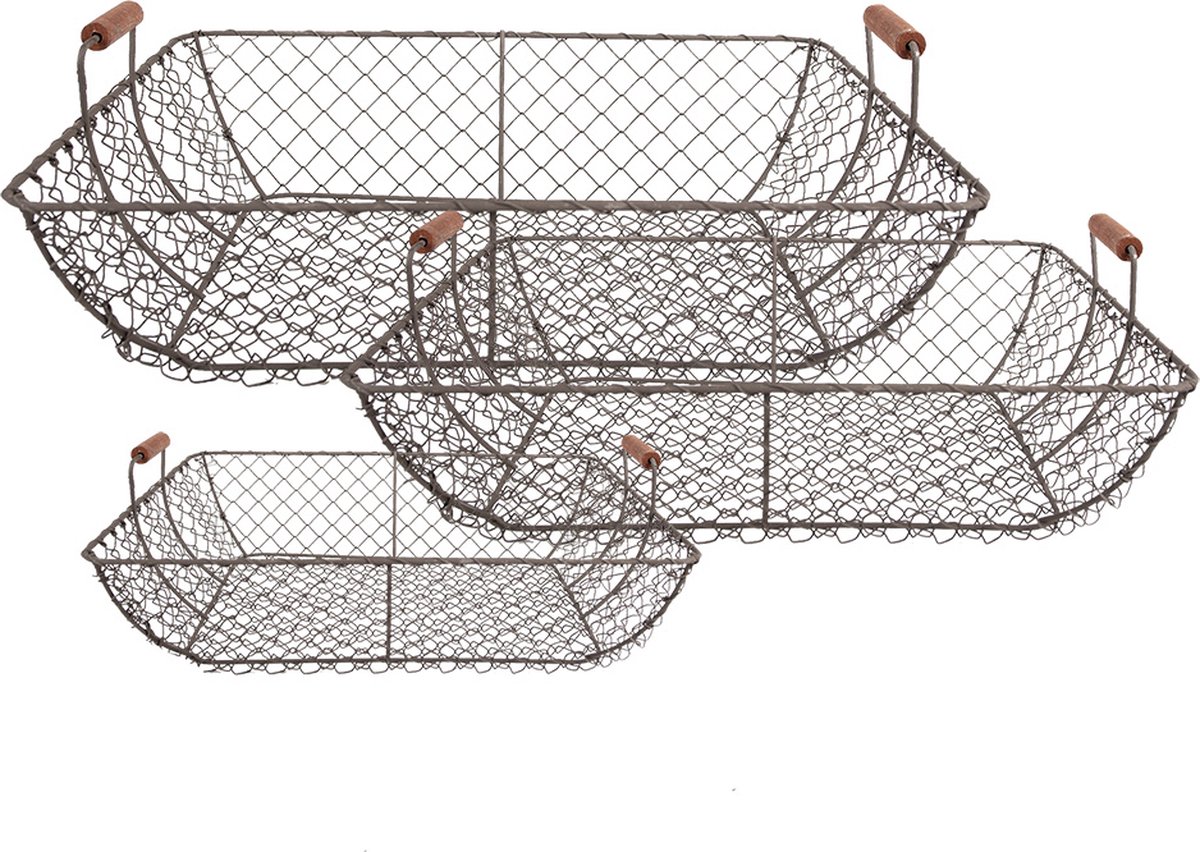 Clayre & Eef Opbergmand Set van 3 40x34x15 / 36x30x14 / 32x26x13 cm Bruin Metaal
