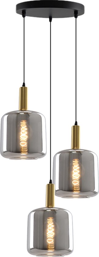 Olucia Keanu - Moderne Hanglamp - 3L - Aluminium/Glas - Grijs;Zwart - Rond - 35 cm