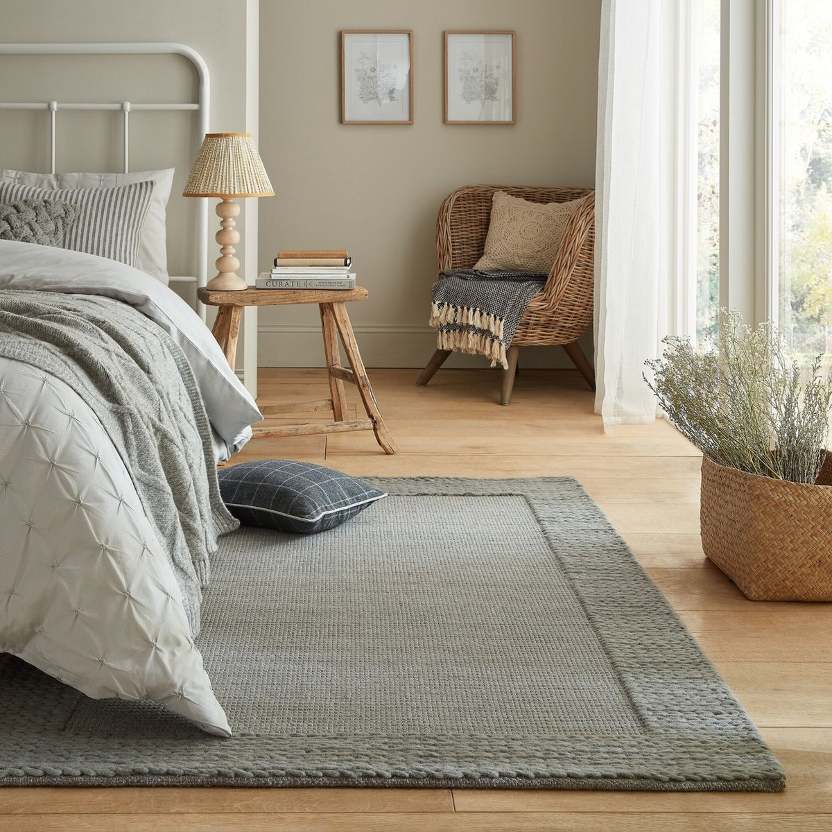 flycarpets Rue Modern Laagpolig - Wol - Kader Vloerkleed - Grijs - 120x170 cm