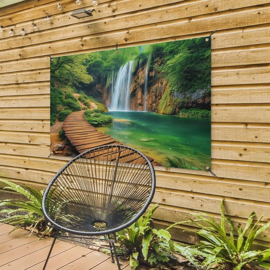 Affiche de jardin - Toile de jardin - Posters de jardin extérieur - Cascade - Jungle - Chemin - Vert - Nature - Water - 120x80 cm - Jardin