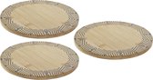 Set van 3x stuks ronde pannen onderzetters van bamboe met print 20 cm - Rond - Onderzetter voor pan - Houten onderzetterss