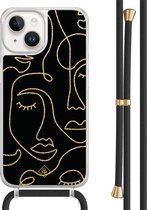 Coque Casimoda® avec cordon noir - Convient pour iPhone 14 - Visages abstraits - Cordon amovible - TPU/acrylique - Zwart